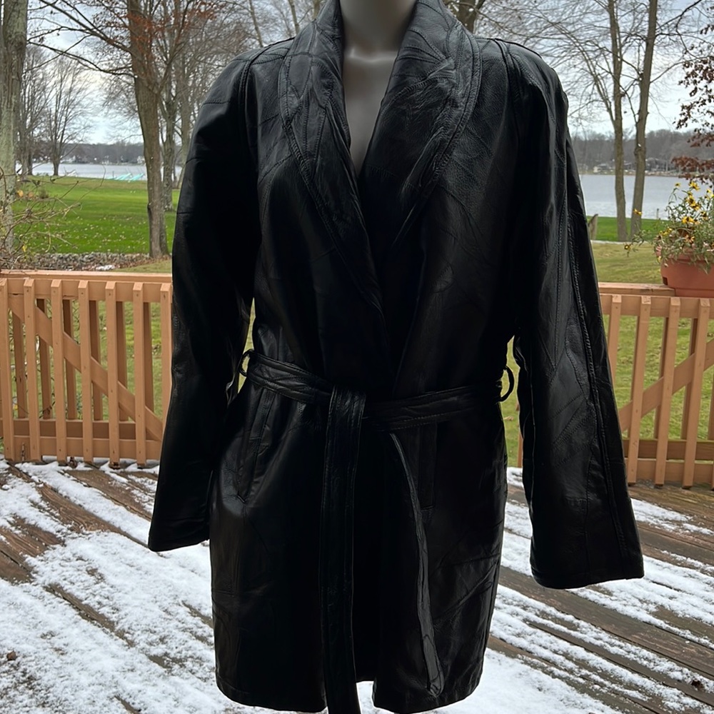 Leather wrap 3/4 length coat XXL